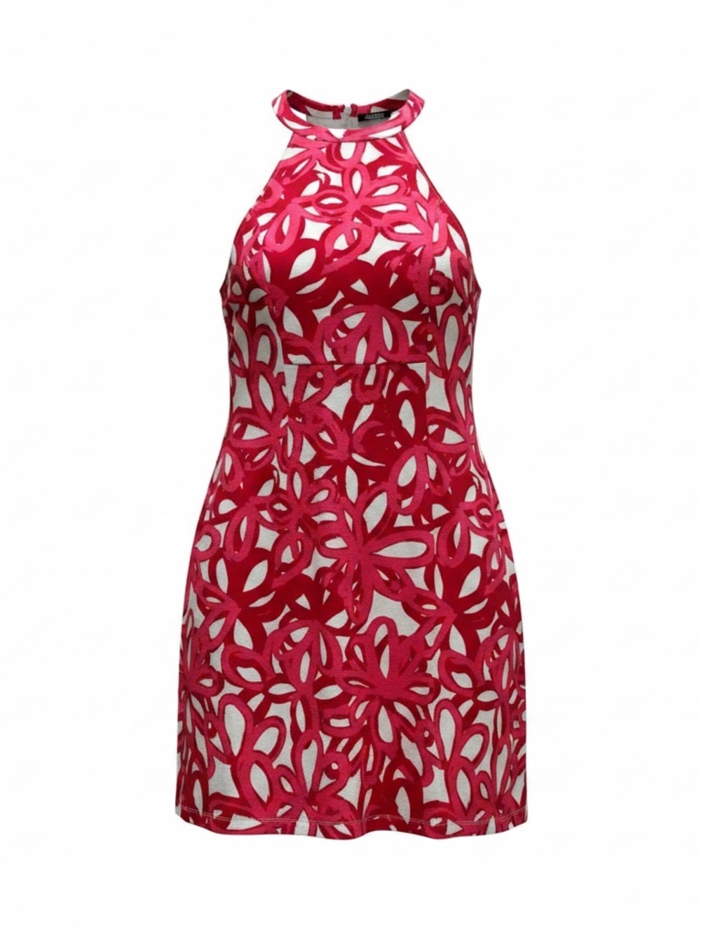 Trina Turk Red Fuchsia Floral Cutout Halter Dress
